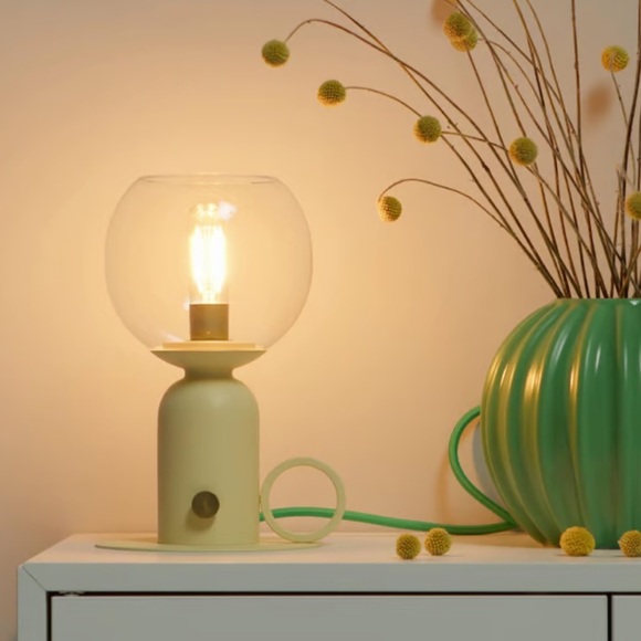 IKEA ÅSKMULLER Table Lamp Dimmable Light Sage Green with Gold - Picture 1 of 3